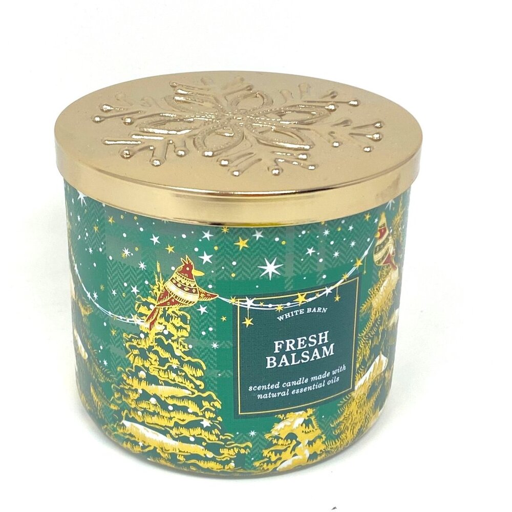 Bath & Body Works Fresh Balsam 3 Wick Candle Holiday Decor 25-45 Hours